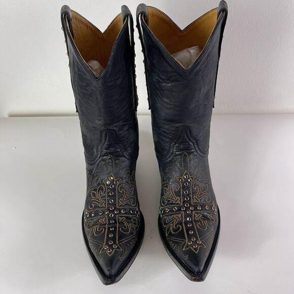 Old Gringo Black Heeled Boots with Gold Embroidery - Picture 3 of 11